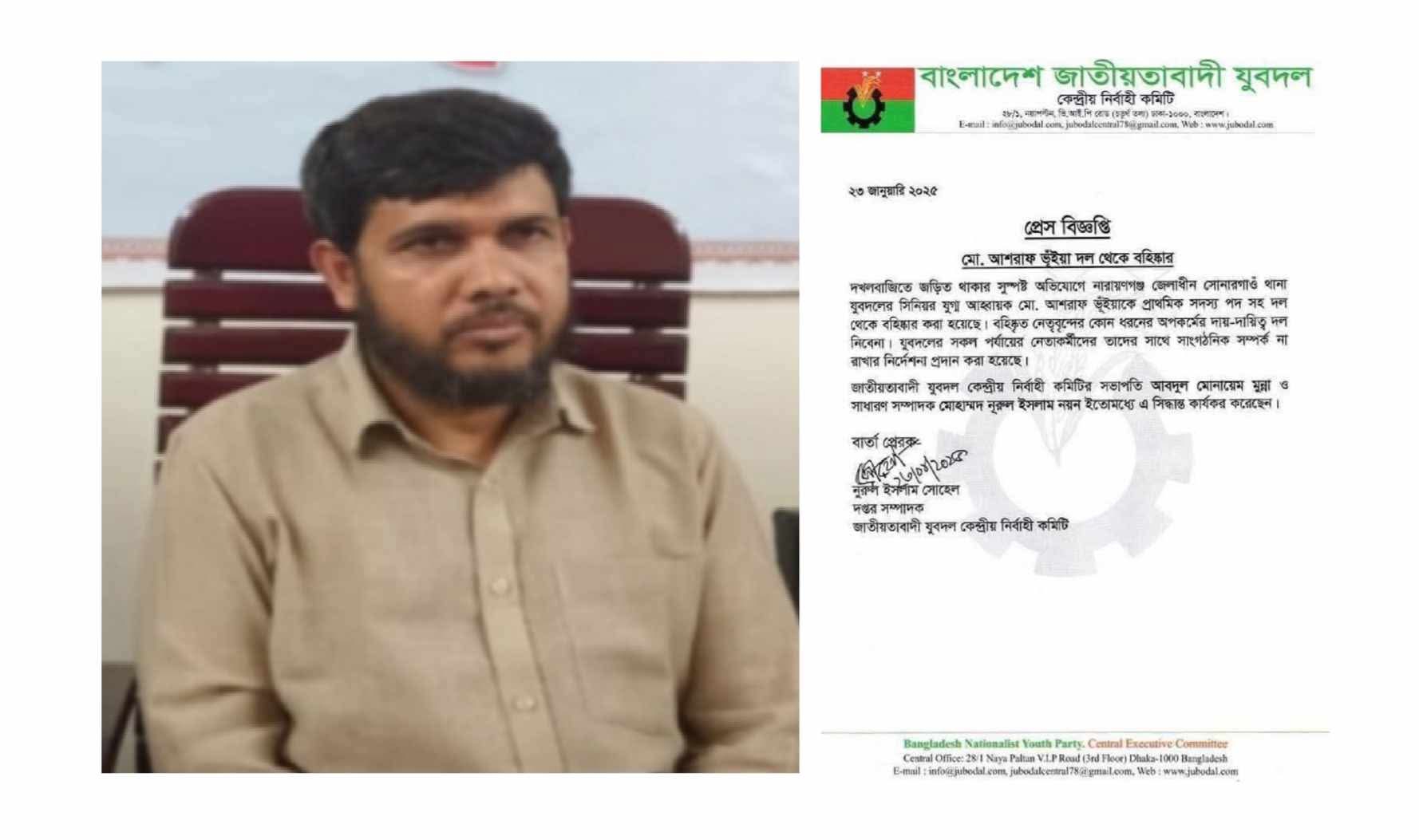 চাঁদাবাজির অভিযোগে যুবদল নেতা বহিষ্কার